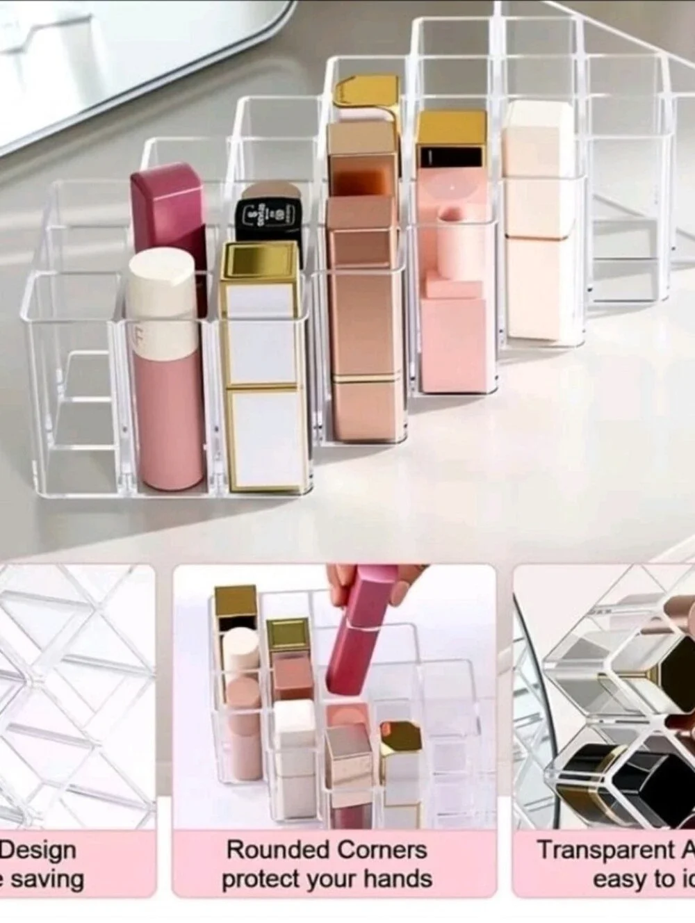 NWOT Clear Acrylic Fish Shaped Spacious Makeup Organizer Tower 16 Slot Holder